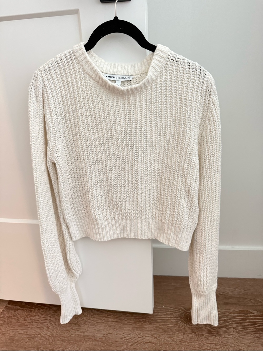 Express Cream Waffle-Knit Crewneck Sweater